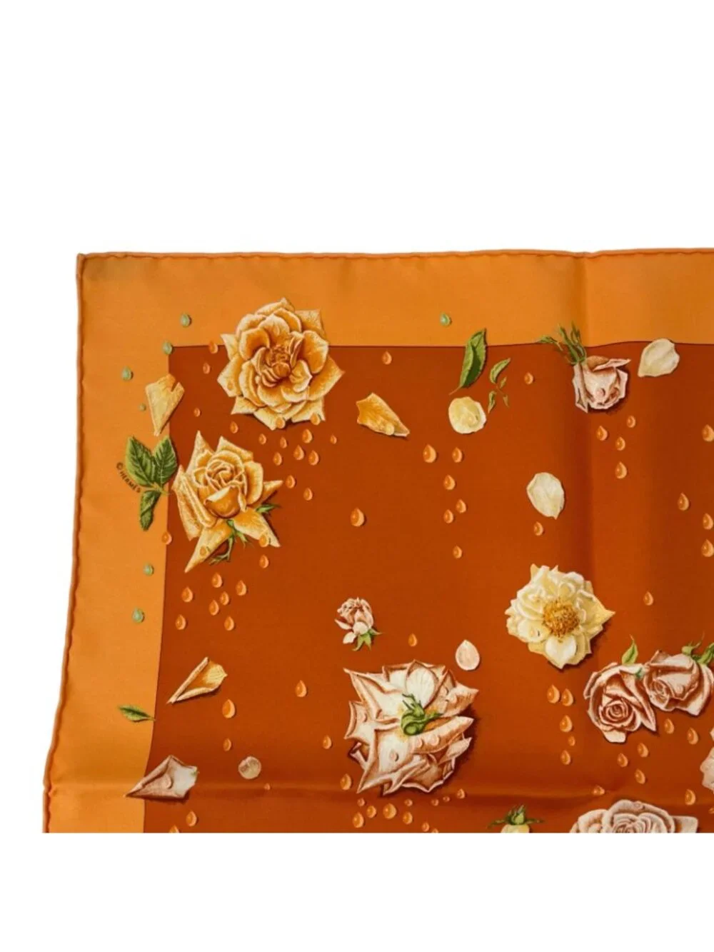 Hermes Scarf Silk la Rosee Anne Gavarni Rose Drops Orange - Picture 2 of 6